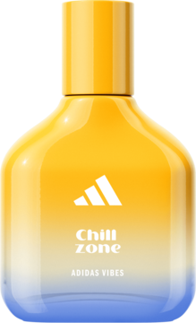 Męska woda perfumowana adidas Vibes Chill Zone, relaksujący zapach. Żółto-niebieski flakon z logo Adidas.