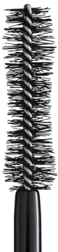Zbliżenie pionowe na czarną szczoteczkę tuszu IsaDora Hypo-Allergenic Mascara Volume, gęste włosie.