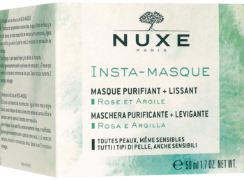 Nuxe Insta-Masque, oczyszczająca maska do twarzy z różą i glinką, w miętowym pudełku, widok z przodu.