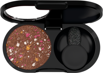 Pupa Vamp! Gems 403 Francy Brown: otwarte czarne etui z brązowym metalicznym cieniem i lusterkiem. Widok z góry.