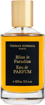 Thomas Kosmala Bliss in Paradise Eau de Parfum 100ml, złota butelka z czarną etykietą, widok z przodu.