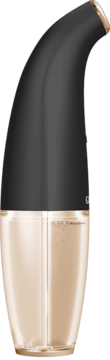Urządzenie Geske Aqua-Stream Face Cleanser 8w1 do usuwania wągrów, czarno-złote, z płynem, widok z przodu.