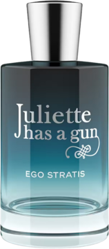 Juliette Has a Gun Ego Stratis, flakon ombre szaro-błękitny, z srebrną nakrętką, widok z przodu.