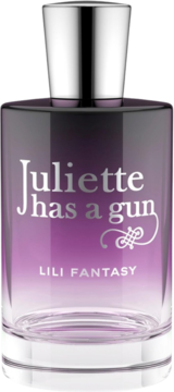 Juliette Has A Gun Lili Fantasy damska woda perfumowana. Fioletowa butelka z gradientem i srebrną nakrętką, widok z przodu.