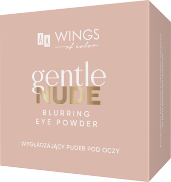 AA Wings of Color Gentle Nude, wygładzający puder pod oczy, matowe różowe opakowanie, widok z prawego boku.