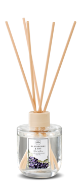 Aroma Home Blackberry & Bay dyfuzor zapachowy 100ml, szklany flakon z patyczkami, widok z przodu.