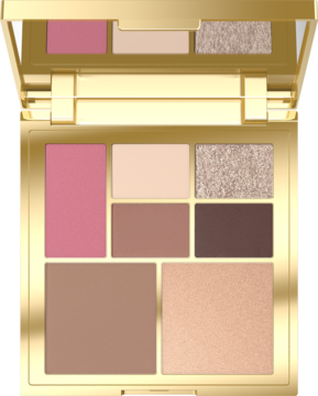 Otwarta złota paleta Eveline Wonder Match nude do konturowania i oczu: bronzer, róż, szampański rozświetlacz, 4 cienie.