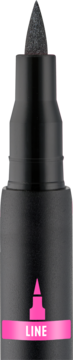 Zbliżenie na czarny eyeliner Line It Like A PRO! z filcową końcówką i różowym paskiem z napisem LINE.