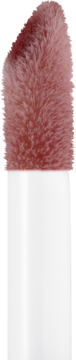 Zbliżenie na miękki aplikator olejku do ust Essence Hydra Kiss Lip Oil Mocha Glow w ciemnym odcieniu nude.