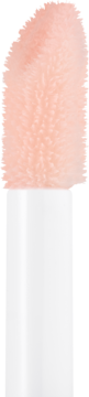 Perłowy błyszczyk Essence Pearly Potion Golden Peach, aplikator z perłowo-brzoskwiniowym płynem na białym uchwycie.