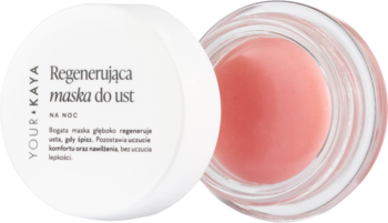 YOUR+KAYA Regenerująca maska do ust na noc Raspberry Dream, biały otwarty słoiczek z różowym kremem, widok z góry.