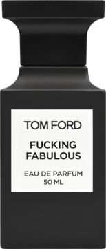 Tom Ford Fucking Fabulous EDP, czarna butelka z białą etykietą, orientalno-skórzany zapach unisex, widok z przodu.