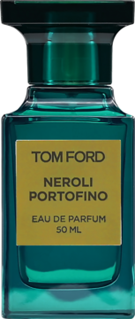 Tom Ford Neroli Portofino EDP 50ml, perfumy unisex w turkusowej butelce ze złotą etykietą, widok z przodu.