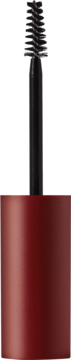 Zbliżenie na czarną szczoteczkę żelu Laka Wild Brow Shaper, wychodzącą z bordowej, lśniącej tubki.