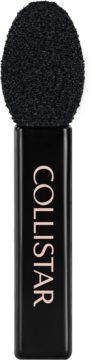 Czarny aplikator do cieni Collistar, widok z przodu, z zaokrągloną teksturowaną gąbką i pionowym logo.