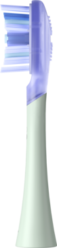 Miętowa końcówka szczoteczki sonicznej Oclean Ultra White, widok z boku. Fioletowe detale, biało-niebieskie włókna.