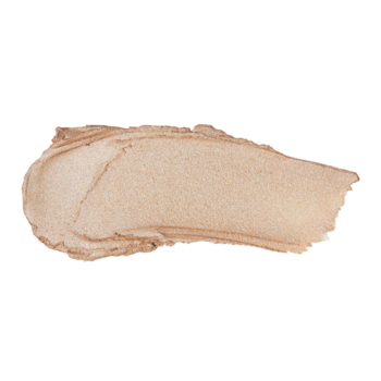Kremowy rozświetlacz Your Kaya Honey Glow: zbliżenie na lśniącą, beżową smugę produktu o perłowym wykończeniu na czarnym tle.