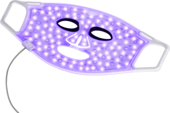Silk'n Facial LED Mask 100, fioletowa maska LED do terapii anti-aging z setką diod, widok z przodu.