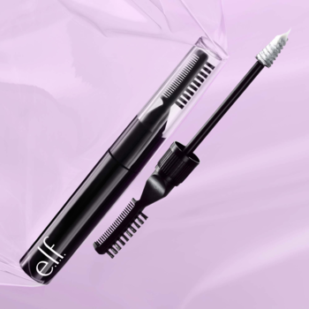 Otwarty e.l.f. Brow Laminating Gel w czarnej tubce, z dwustronnym aplikatorem: białą szczoteczką i czarnym grzebykiem.