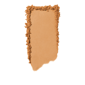 Puder utrwalający e.l.f. Halo Glow, swatch w odcieniu średniego brązu na białym tle, z rozproszonymi krawędziami.