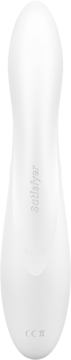 Biały Satisfyer Pro+ G-Spot, podwójny vibrator o ergonomicznym kształcie z delikatnym logo, widok z przodu.