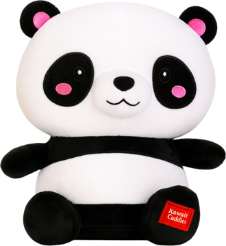 Pluszowa panda Kawaii Cuddles (25 cm), biało-czarna z różowymi akcentami, siedząca przodem. Widoczna etykieta Kawaii Cuddles.