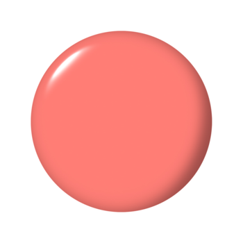 Błyszczący koralowy lakier do paznokci, okrągły wzornik z gładkim, lśniącym wykończeniem na białym tle.
