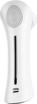 Białe urządzenie Garett Beauty Calm Skin do mezoterapii bezigłowej, widok z przodu, z okrągłym grillem i pionowym wyświetlaczem.