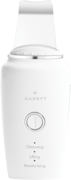 Biały Garett Beauty Refresh Scrub, ultradźwiękowy peeling kawitacyjny, widok z przodu, z panelem sterowania.