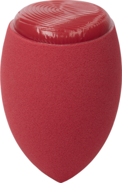 Czerwony blender do makijażu, ergonomiczny kształt, ryflowana góra. Do precyzyjnej aplikacji i naturalnego wykończenia.