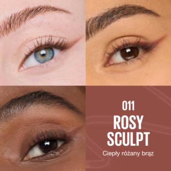 Maybelline Scultping Stix 011 Rosy Sculpt. Zbliżenia oczu o różnych karnacjach z różowo-brązową kredką.