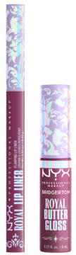 NYX Bridgerton set: Royal Lip Liner and Butter Gloss in dark pink/berry shades, with holographic ornate caps.