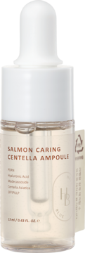 Salmon Caring Centella Ampoule 15ml w szklanej butelce z zakraplaczem, widok z przodu. Transparentna esencja.