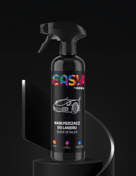 Easy Tool Quick Detailer nabłyszczacz do lakieru w czarnej butelce spray, z grafiką sportowego auta, widok z przodu.