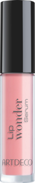 Artdeco Lip Wonder Serum Caring Rose, różowe serum do ust w szklanej butelce z czarną nakrętką, widok z przodu.