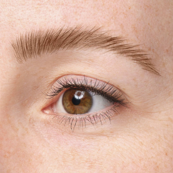 Efekt Ultra Fine Brow Liner: naturalne, precyzyjnie podkreślone brwi na zbliżeniu brązowego oka.