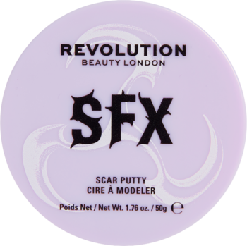 Revolution SFX Scar Putty w jasnofioletowym okrągłym opakowaniu, widok z góry z czarnym napisem.