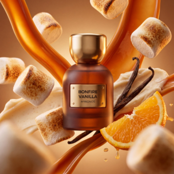 Bonfire Vanilla perfumy damskie w brązowej butelce, z piankami marshmallow, wanilią i pomarańczą.