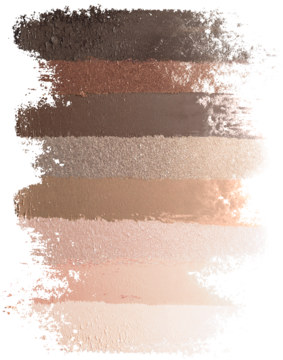 Osiem pionowych smug cieni do powiek Max Factor Capuccino Nudes w odcieniach beżu, brązu i taupe, matowe i perłowe wykończenie.