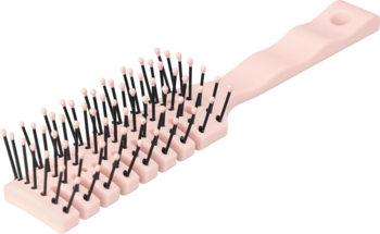 Jasnoróżowa wentylowana szczotka do delikatnych włosów, czarne plastikowe igły, widok pod kątem.