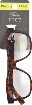 Okulary Eye Medic do czytania +1.00, oprawki w brązowo-czarny wzór szylkretowy, w opakowaniu.