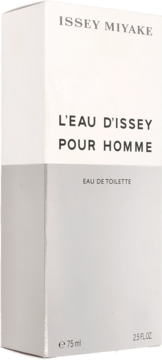 Białe, prostokątne pudełko perfum Issey Miyake L'Eau d'Issey Pour Homme EDT 75ml, widok pod kątem.