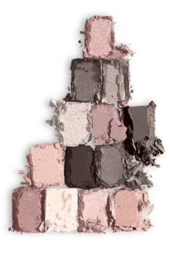 Kruszone cienie do powiek Maybelline, paleta 12 odcieni różu, beżu i brązu, ułożone w stos na białym tle.