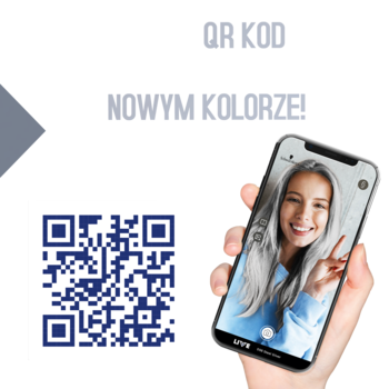 Smartfon z kobietą z koloryzacją Schwarzkopf Live na ekranie oraz kod QR do aplikacji.