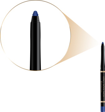 Automatyczna kredka do oczu Max Factor Masterpiece Kohl Kajal w odcieniu Azure, z powiększoną niebieską końcówką.