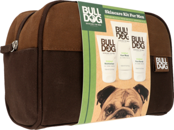 BULLDOG ,krem nawilżający 100 ml, żel do mycia twarzy 150 ml, scrub do twarzy 125 ml, kosmetyczka,od-dostawcy