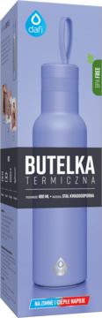 Fioletowa butelka termiczna Dafi 400 ml ze stali, w pudełku, BPA-free, na zimne i ciepłe napoje.