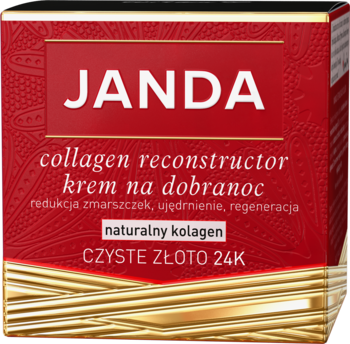 JANDA Collagen Reconstructor, krem na dobranoc, czerwone opakowanie z 24K złotem, widok z przodu.