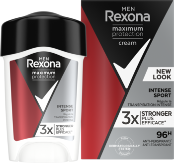 Antyperspirant Rexona Men Maximum Protection Intense Sport 96h w sztyfcie i opakowanie, widok z przodu.