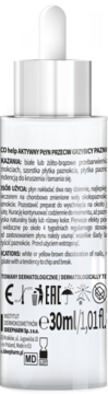 MYCO help aktywny płyn przeciw grzybicy paznokci, biała butelka 30ml z kroplomierzem, widok z tyłu etykiety.
